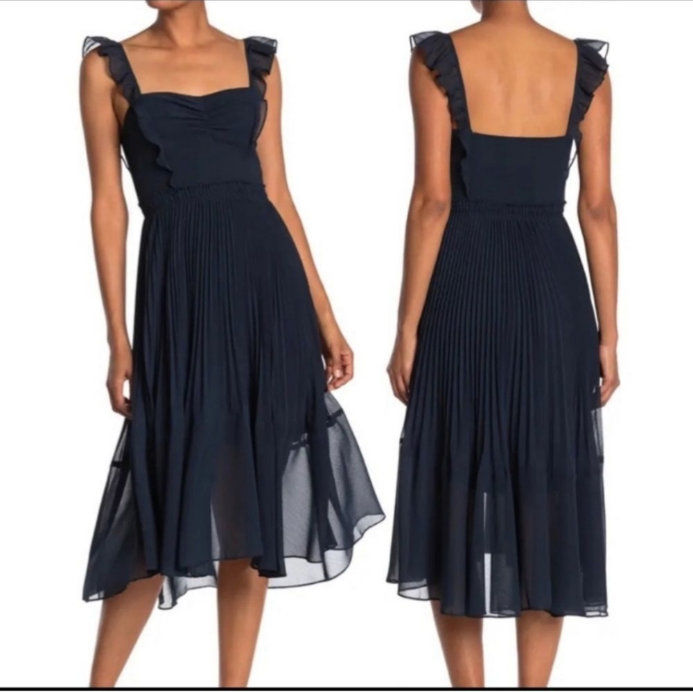 Club Monaco Pleated Silk like Chiffon Flounce Ruffle Dress 6